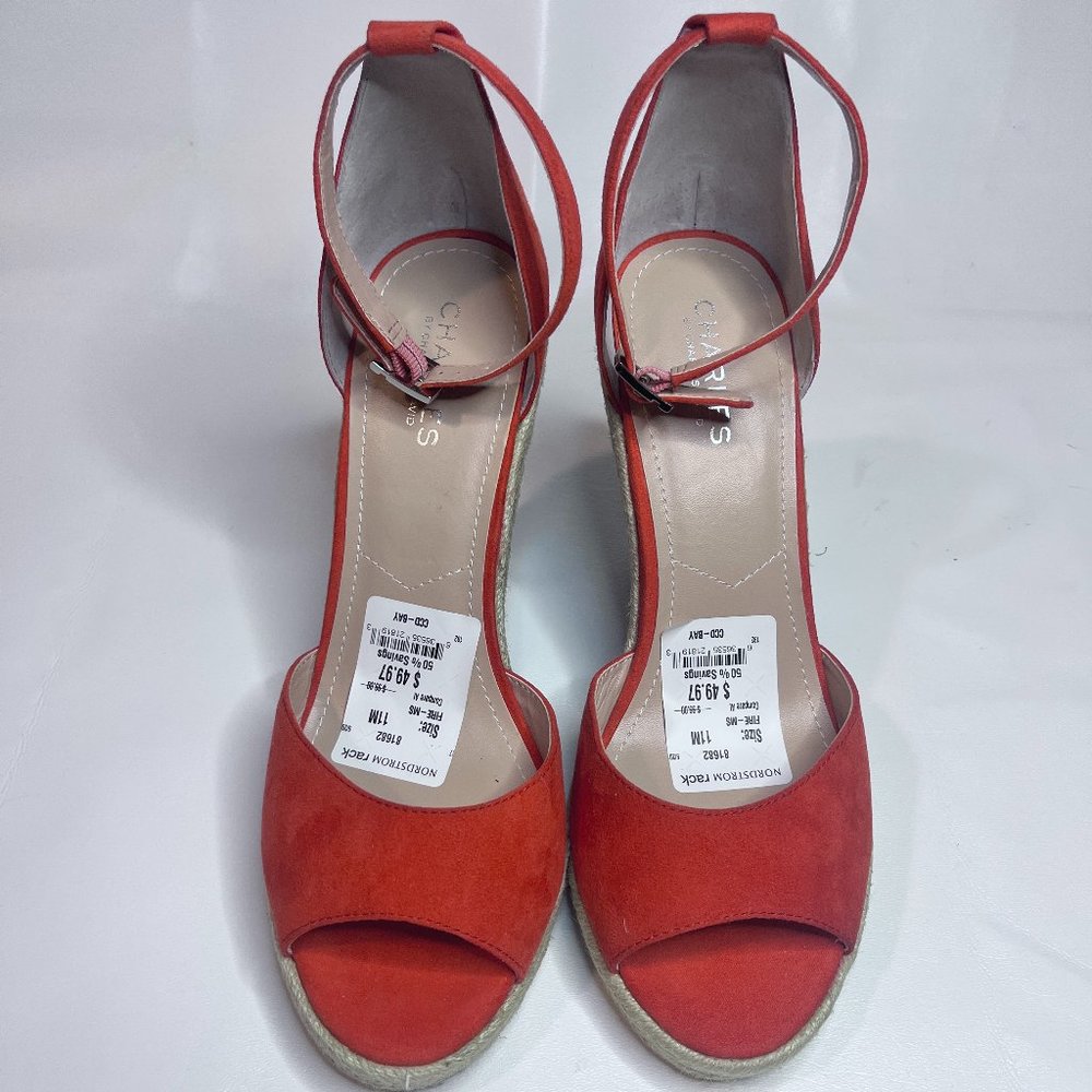 Charles by Charles David Orange Wedge with Tribal Print Wrapped Heel